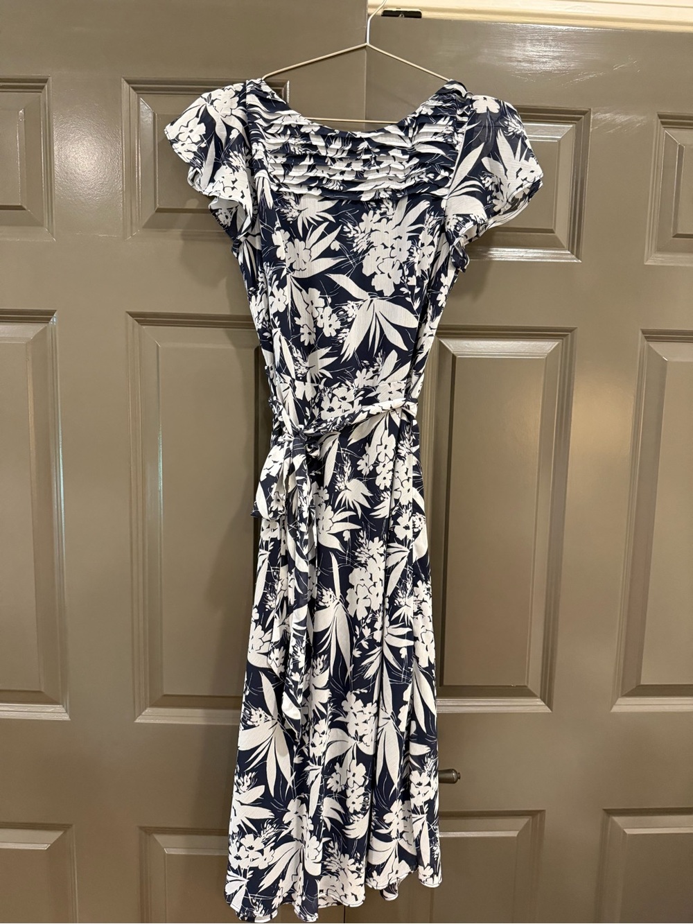 Ralph Lauren Navy & White Floral Dress with Tie Waist